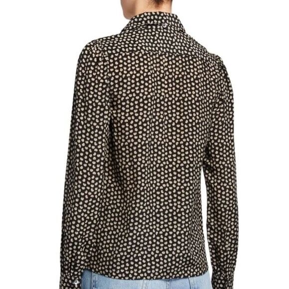 Re/Done 70s Tie Blouse in Beige and Black Croissant Print Size S - Picture 2 of 12